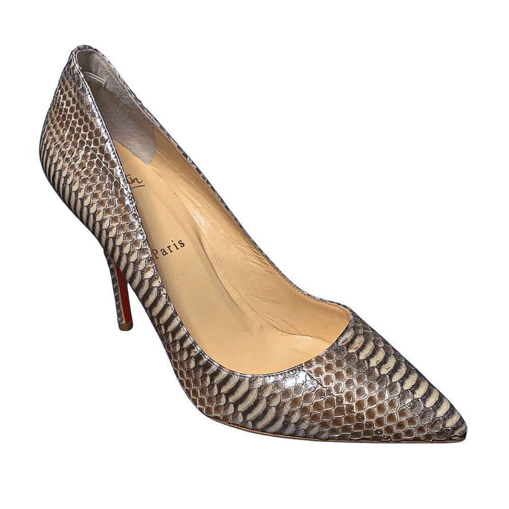 Christian Louboutin Snakeskin Heels - Brown and Cream